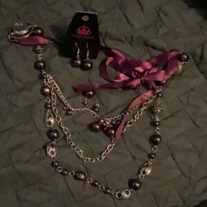 Purple necklace and earring set